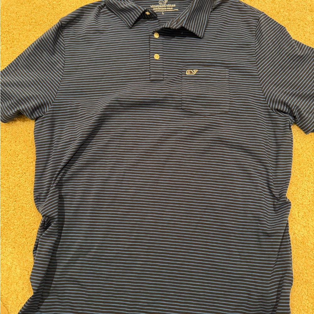Vineyard Vines Navy and White Striped Polo